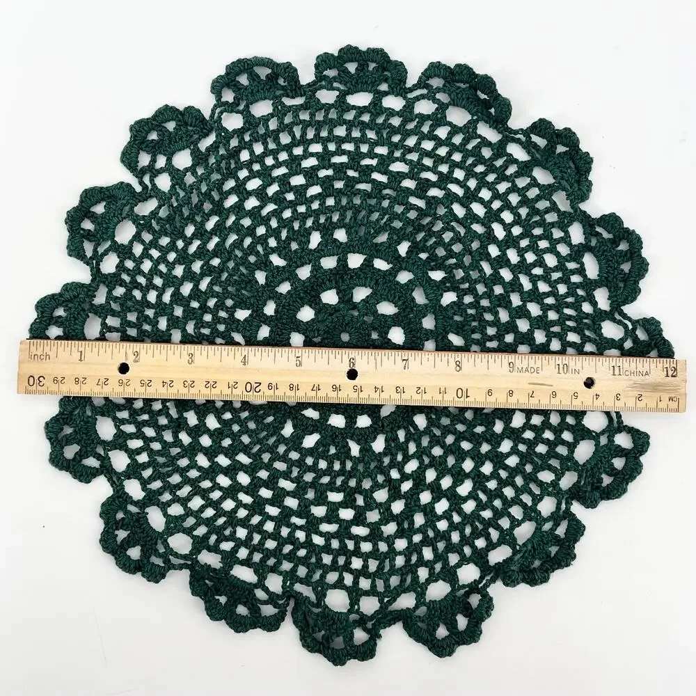 70s Crochet Doily Dark Green Cottage 1970s Vintage